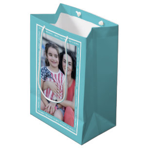 Creëer uw eigen aqua blue kerstvakantie foto medium cadeauzakje