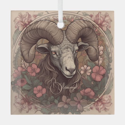 Creëer Uw eigen Art Nouveau Ram Zodiac Glas Ornament (Voorkant)