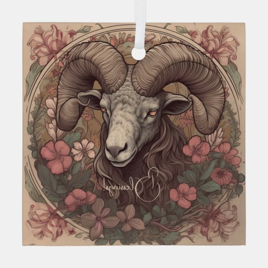 Creëer Uw eigen Art Nouveau Ram Zodiac Glas Ornament (Achterkant)