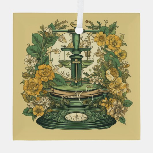 Creëer Uw eigen Art Nouveau Weegschaal Zodiac Glas Ornament (Achterkant)
