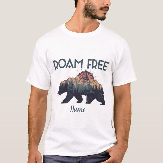 Creëer Uw eigen Beer Motif Roam Free T-shirt (Voorkant)