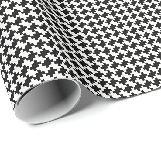 Creëer Uw eigen Black Houndstooth Squares Patroon Cadeaupapier (Rol Hoek)