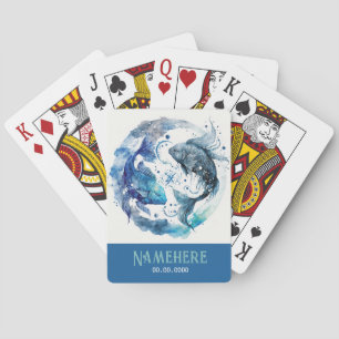 Creëer Uw eigen Blauwe & Blauwgroen Vissen Zodiac Pokerkaarten