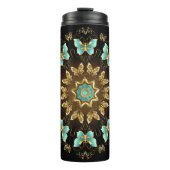 Creëer Uw eigen Blauwe & Gouden Vlinders Mandala Thermosbeker (Voorkant)