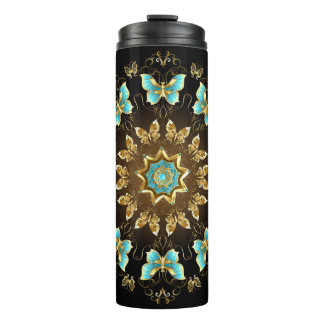 Creëer Uw eigen Blauwe & Gouden Vlinders Mandala Thermosbeker