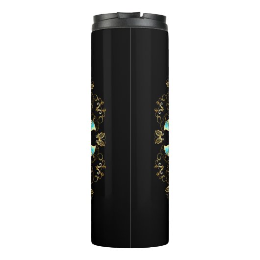 Creëer Uw eigen Blauwe & Gouden Vlinders Mandala Thermosbeker (Achterkant)