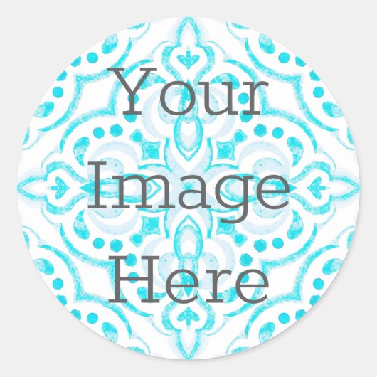 Creëer Uw eigen Blauwgroen Blauwe Waterverf Medail Ronde Sticker (Voorkant)