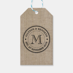 Creëer Uw Eigen Burlap Retro Logo Monogram Cadeaulabel