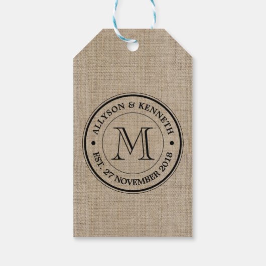 Creëer Uw Eigen Burlap Retro Logo Monogram Cadeaulabel (Achterkant)