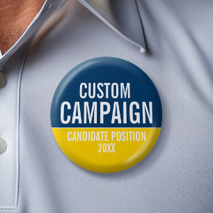 Creëer Uw eigen Campagne Gear - Geel en Blauw Ronde Button 5,7 Cm