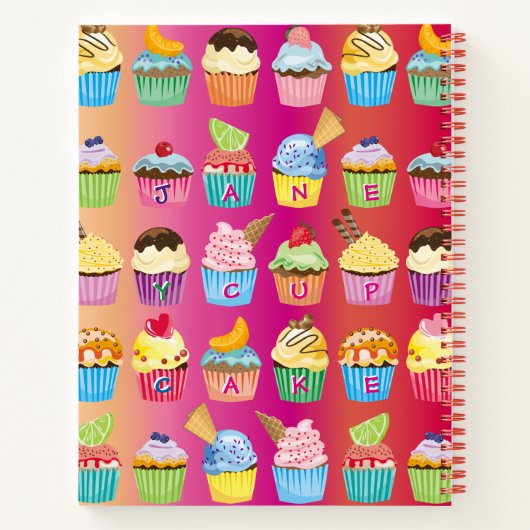 Creëer Uw eigen Cupcake Monogram Delicious behande Notitieboek (Achterkant)
