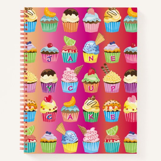 Creëer Uw eigen Cupcake Monogram Delicious behande Notitieboek (Voorkant)