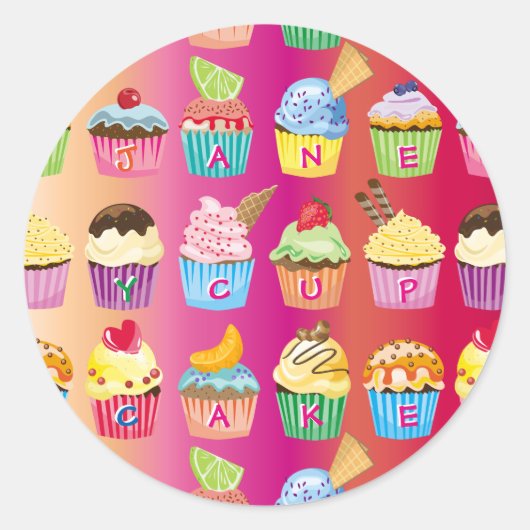 Creëer Uw eigen Cupcake Monogram Delicious behande Ronde Sticker (Voorkant)