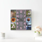 Creëer Uw eigen deco 6 Foto Collage Pink Gray Vierkante Klok (Huis)