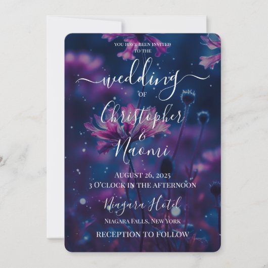 Creëer uw eigen donkerblauwe en roze bloemen bruil kaart (Voorkant)