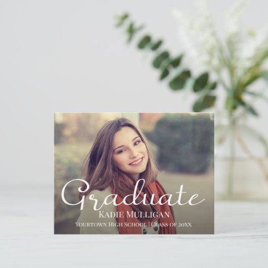 Creëer uw eigen Elegant Script Afstuderen Foto Aankondigingskaart (Staand voorkant)