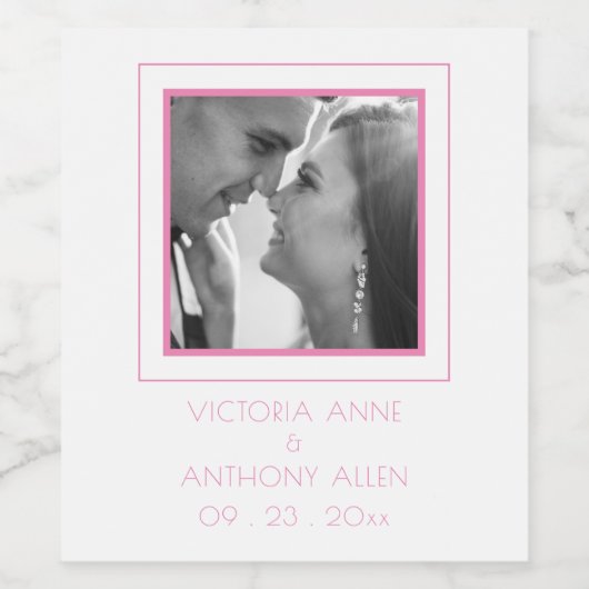 Creëer Uw eigen elegante roze fotolabel Wijn Etiket (Enkel label)