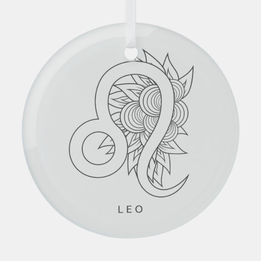 Creëer Uw eigen Elegante Zwart & Wit Leo Zodiac Glas Ornament (Voorkant)