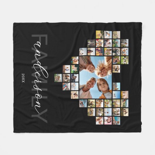 Creëer uw eigen familie hartvormige fotocollage fleece deken (Voorkant (Horizontaal))
