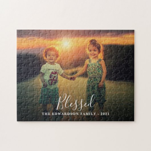 Creëer uw eigen familiefoto Afgetapt script Legpuzzel (Horizontaal)