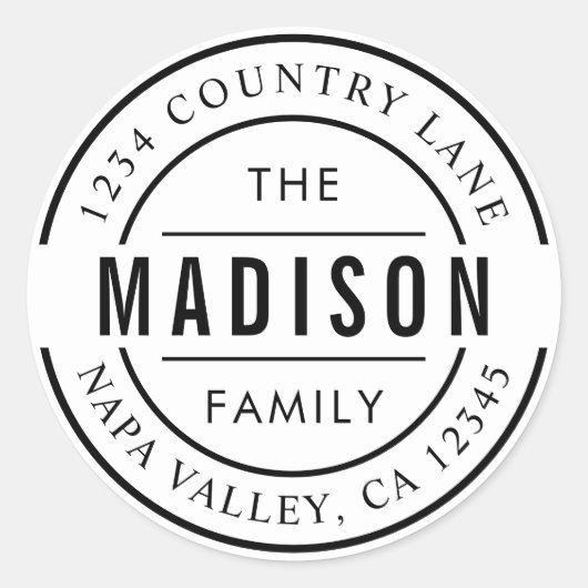 Creëer Uw eigen familienaam Retouradres Ronde Sticker (Voorkant)