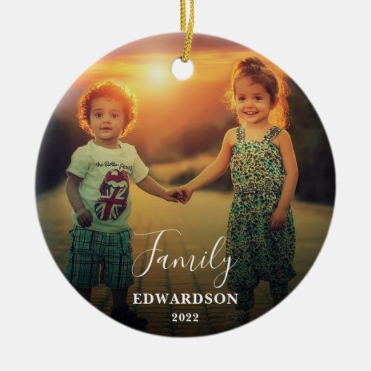 Creëer uw eigen feestdagen familiefoto keramisch ornament (Voorkant)