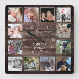 Creëer uw eigen foto Collage hout Romeins nummer Vierkante Klok