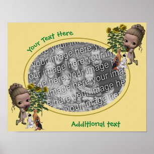 Creëer uw eigen foto meisje en Puppies grens Poster