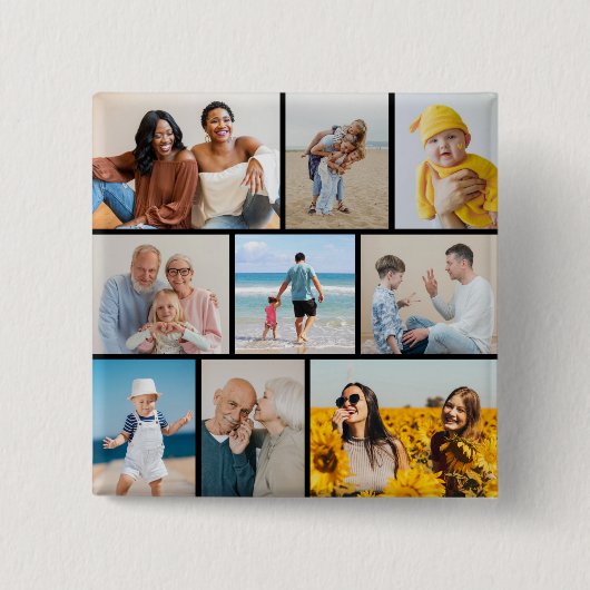 Creëer Uw eigen fotocollage 9 Vierkante Button 5,1 Cm (Voorkant)