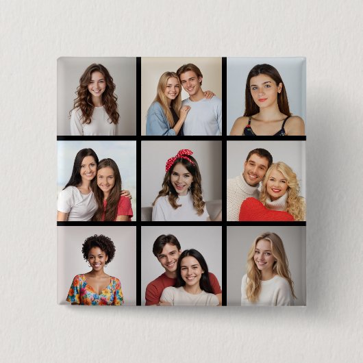 Creëer Uw eigen fotocollage 9 Vierkante Button 5,1 Cm (Voorkant)