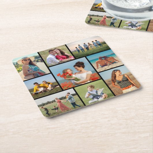 Creëer Uw eigen fotocollage 9 Vierkante Kartonnen Onderzetter (Schuin)