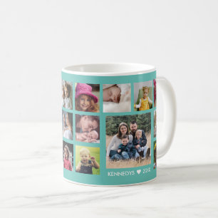 Creëer uw eigen fotocollage van 18 families Blauw Koffiemok