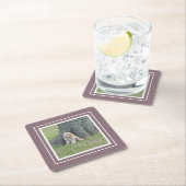 Creëer Uw eigen fotosjabloon Paars en wit Vierkante Kartonnen Onderzetter (Insitu)