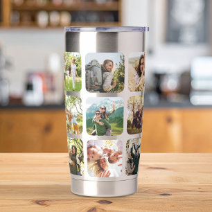 Creëer Uw eigen gepersonaliseerde 15 foto collage Geïsoleerde Drinkbeker