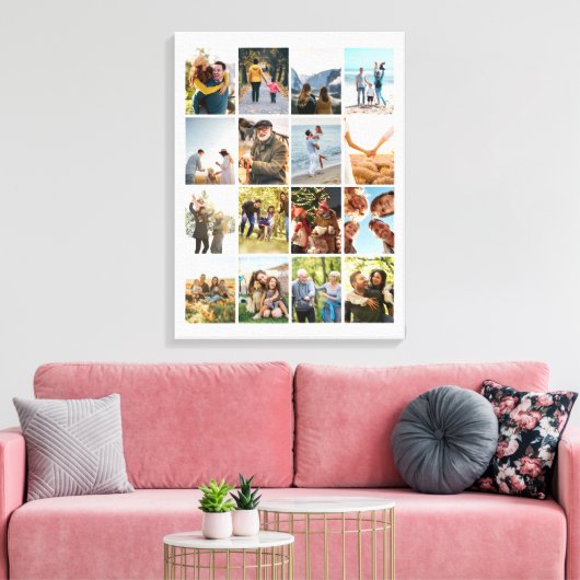 Creëer Uw eigen gepersonaliseerde 16 foto collage Canvas Afdruk (Insitu (Woonkamer))