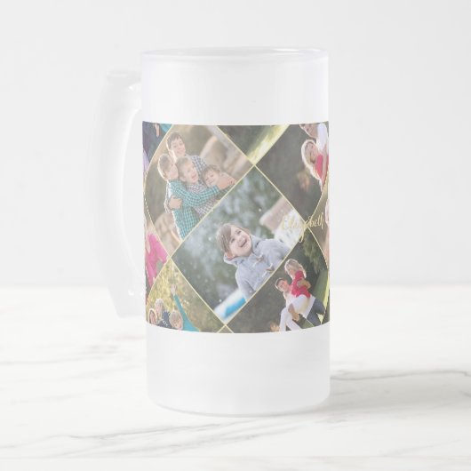 Creëer uw eigen gepersonaliseerde 6 foto collage matglas bierpul (Voorkant links)