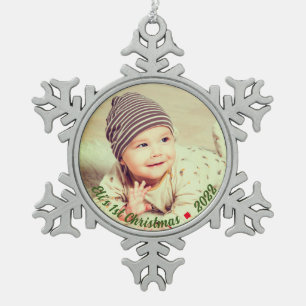 Creëer uw eigen gepersonaliseerde Baby-kerstfoto Tin Sneeuwvlok Ornament