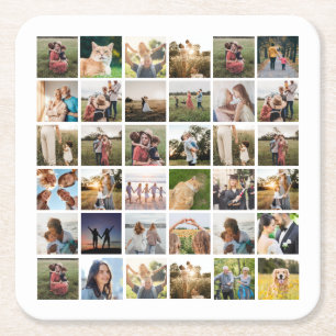Creëer uw eigen gepersonaliseerde fotocollage vierkante kartonnen onderzetter