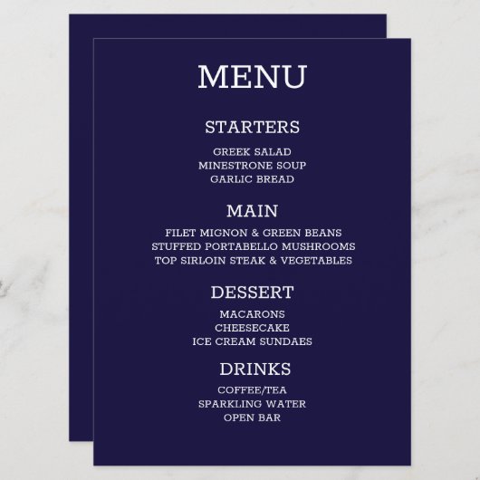 Creëer uw eigen gepersonaliseerde indigo menu (Voorkant / Achterkant)