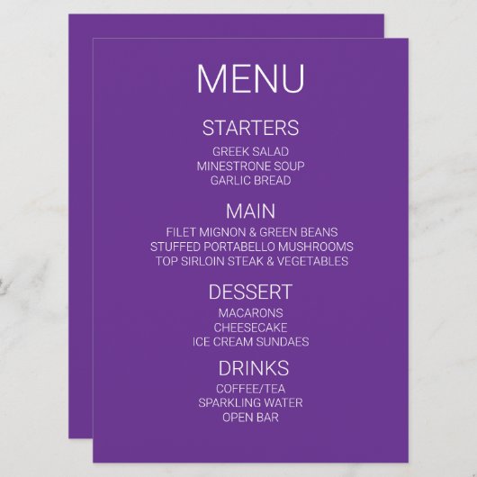 Creëer uw eigen gepersonaliseerde menu (Voorkant / Achterkant)