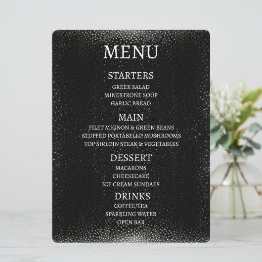 Creëer uw eigen gepersonaliseerde zwarte gespikkel menu (Staand voorkant)