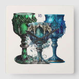 Creëer Uw eigen Gotische Blauwe & Groene Chalices Vierkante Klok
