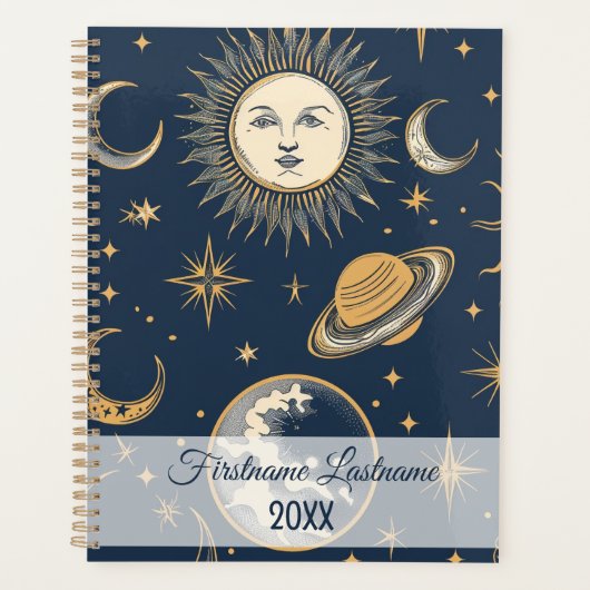 Creëer Uw Eigen Gouden Blauw Wit Celestial Planner (Voorkant)