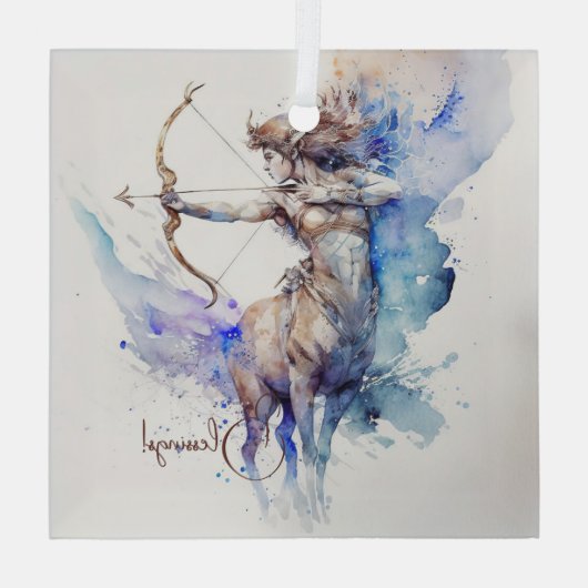 Creëer Uw eigen Gouden & Blauwe Boogschutter Zodia Glas Ornament (Achterkant)