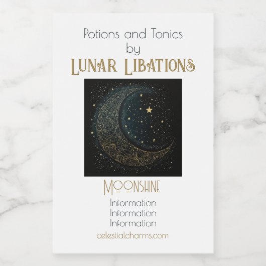 Creëer Uw Eigen Gouden Filigraan Maan Celestial Wijn Etiket (Enkel label)