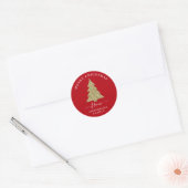 Creëer Uw Eigen Gouden Glitter Kerstboom Rood Ronde Sticker (Envelop)