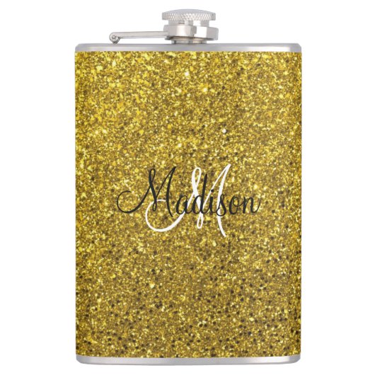 Creëer Uw eigen goudglitter-monogram Heupfles (Voorkant)