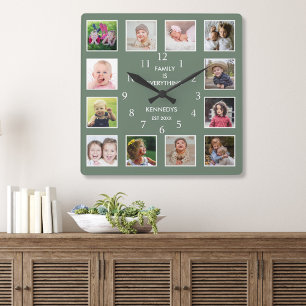Creëer Uw eigen groene 12 Lijst voor fotocollage Vierkante Klok