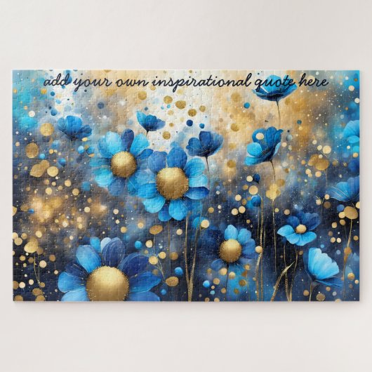creëer Uw eigen inspirerend quote, Blauw Bloemen Legpuzzel (Horizontaal)