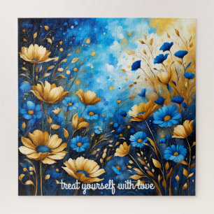 creëer Uw eigen inspirerend quote, Blauw Bloemen Legpuzzel